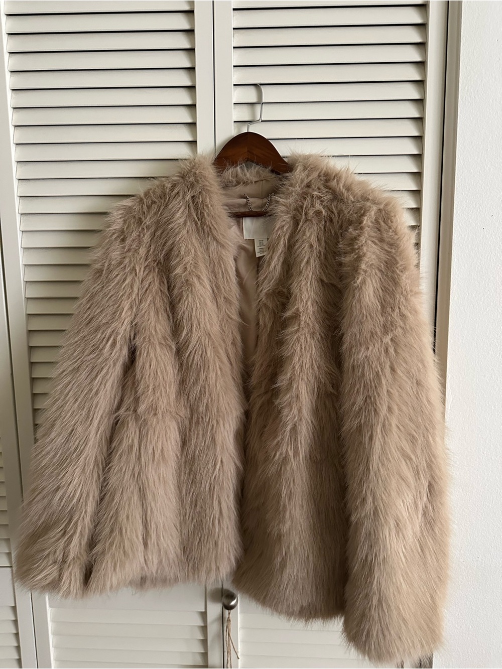 H&M Taupe Teddy Faux Fur Open Jacket